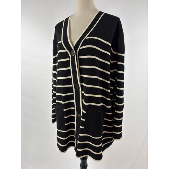 Tuckernuck Lauren Cardigan Black White Stripe XXL Pockets Academia Preppy - Picture 13 of 13